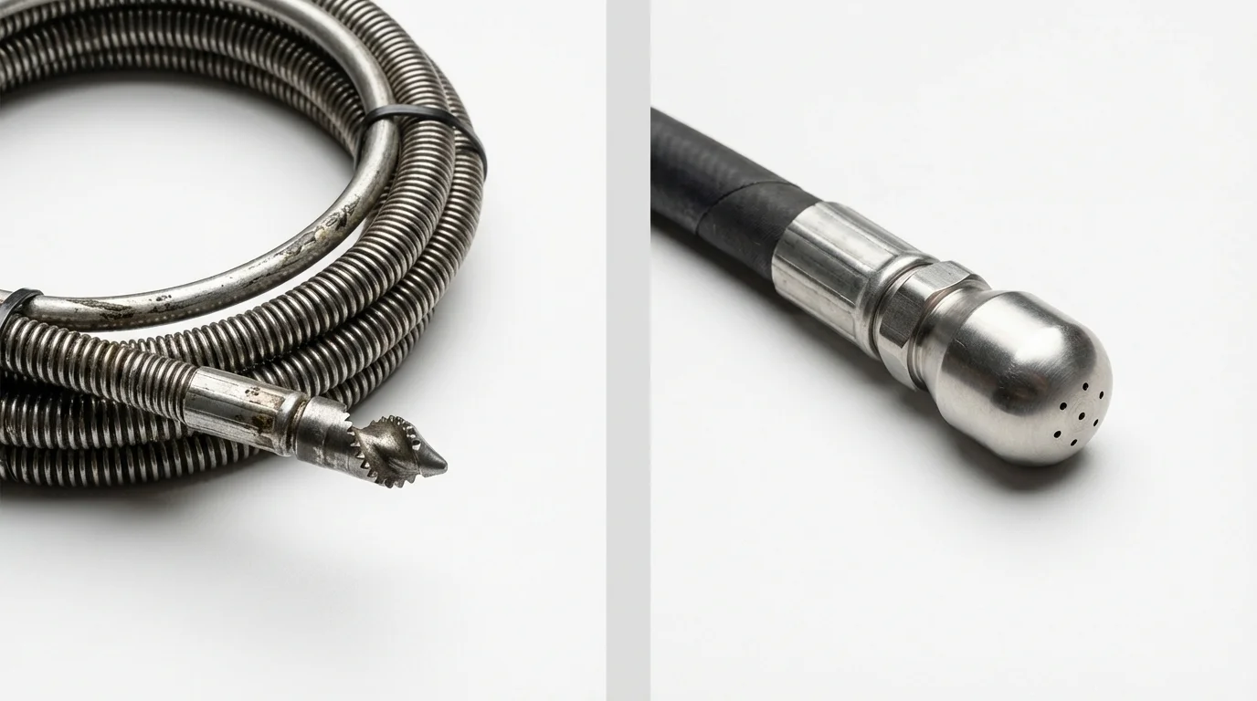 Drain snake cable and hydro jetting nozzle used for drain cleaning in Griffith, IN