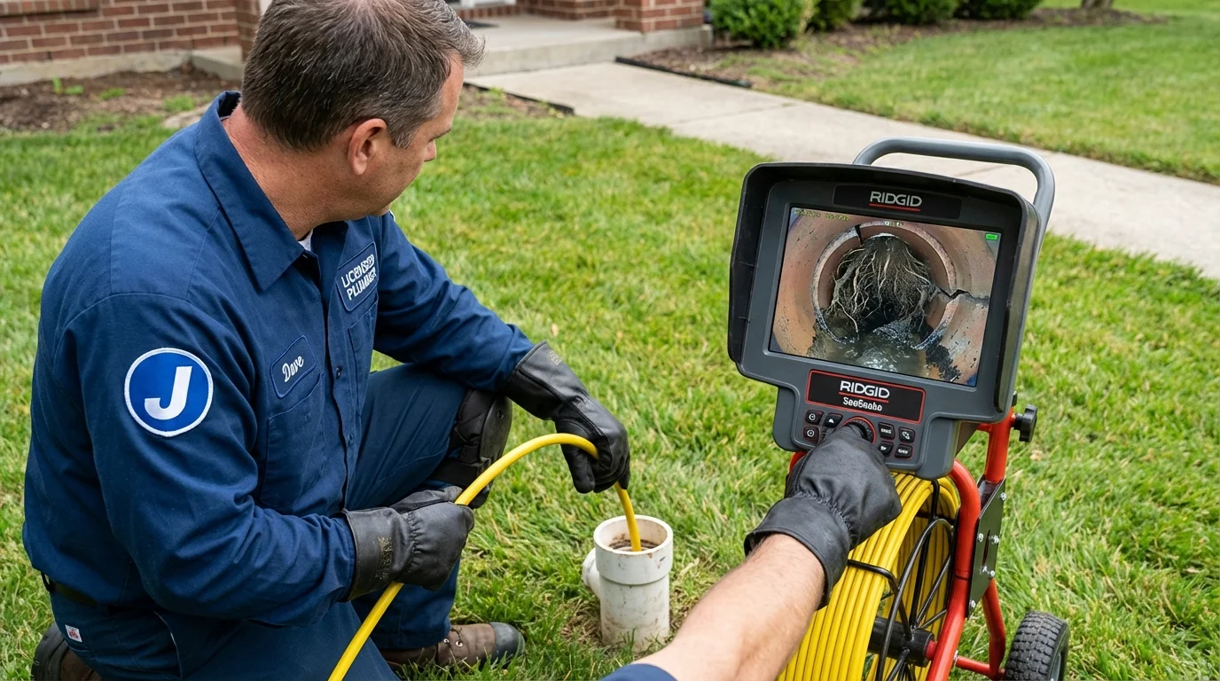 Sewer camera inspection being performed by Johns Plumbing LLC in Griffith