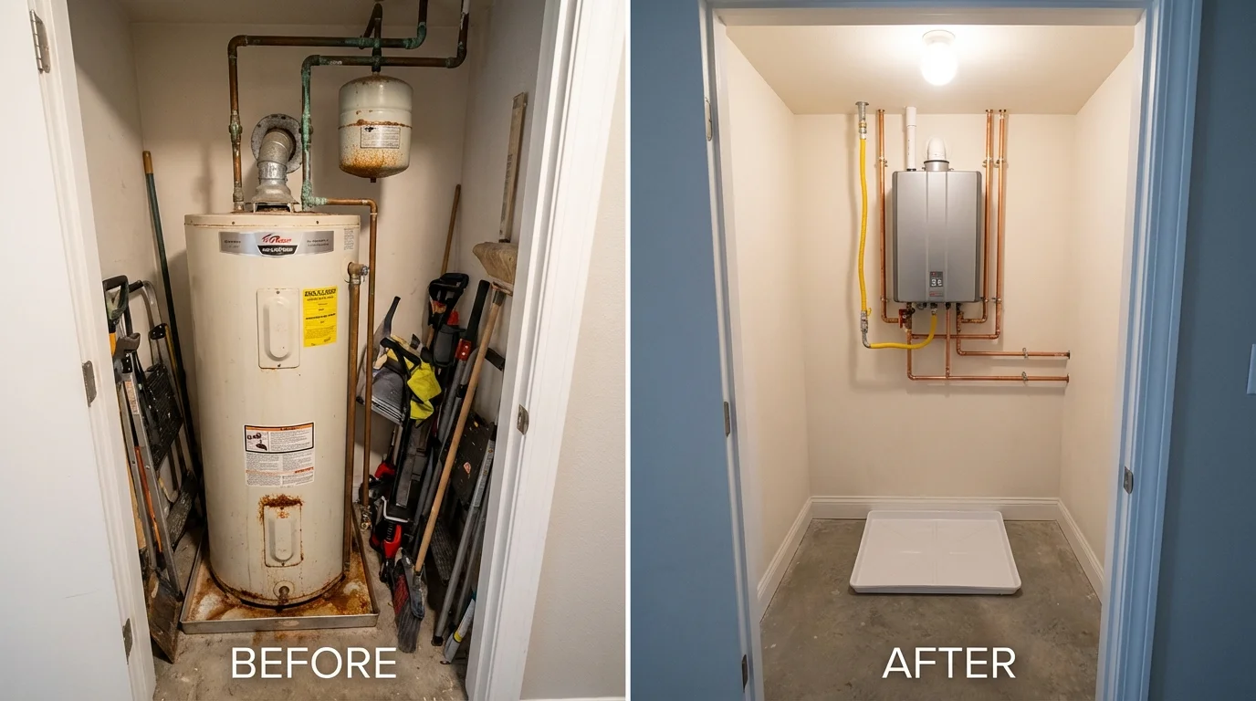 Tank water heater versus wall-mounted tankless unit comparison for Griffith, IN homeowners